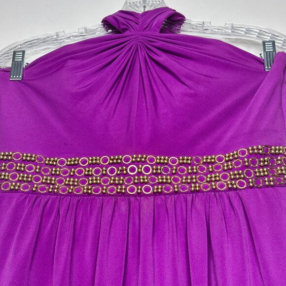 Laundry by Shelli Segal Purple Halter Dress with Embellished Waist - Size 8 - Picture 3 of 7